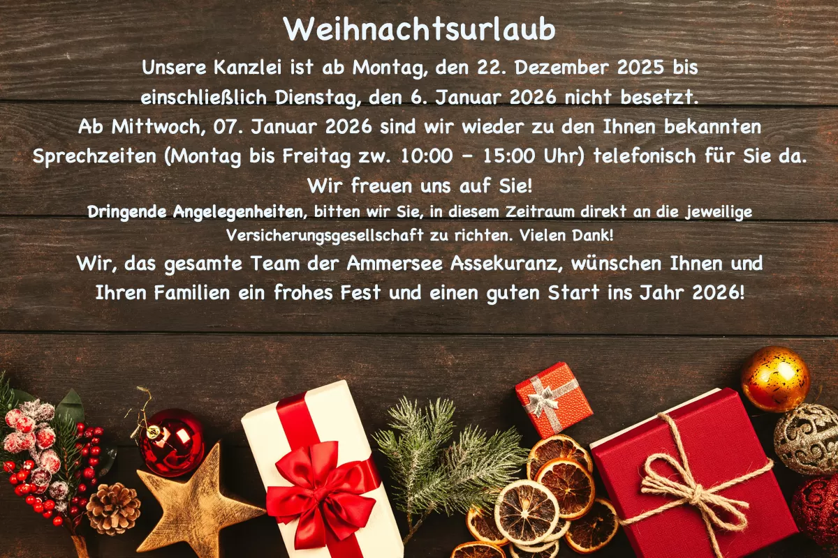 Betriebsurlaub vom 22. Dezember 2025 bis bis 06. Januar 2026